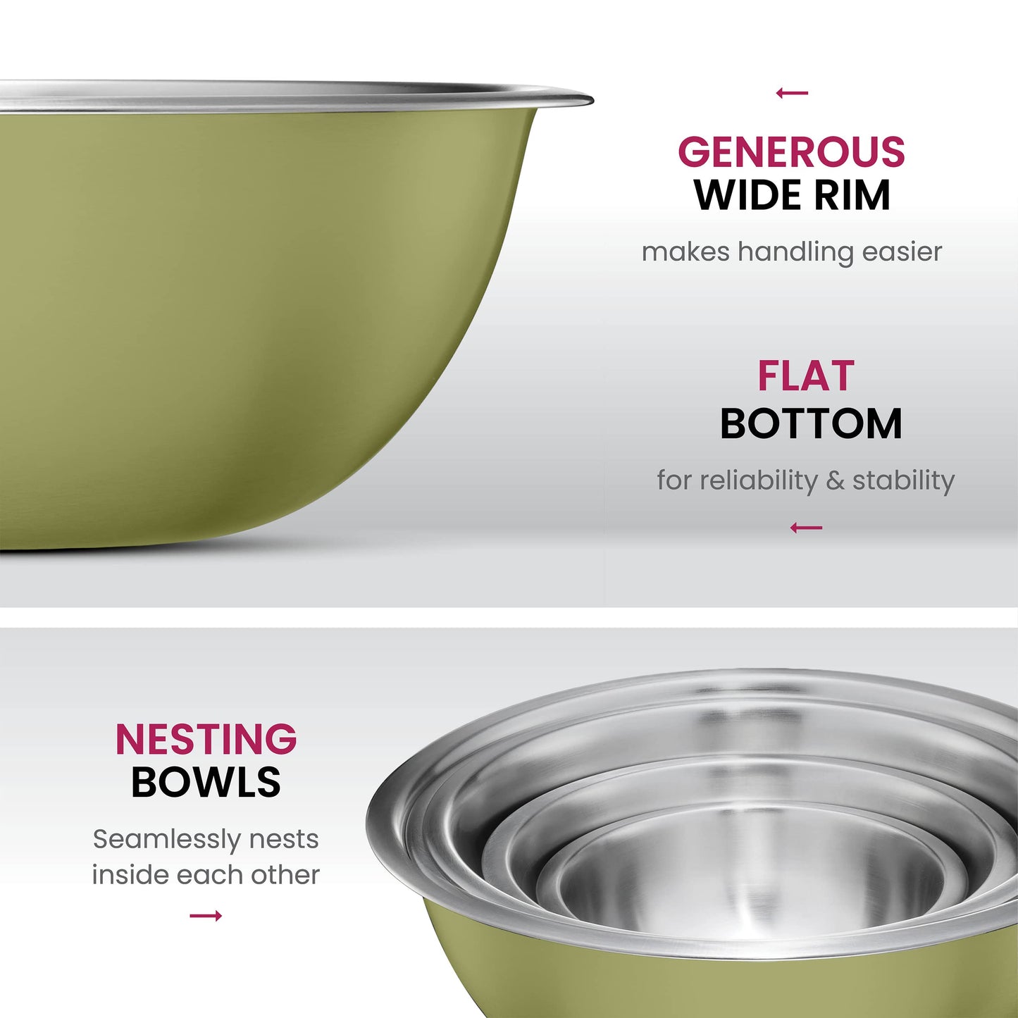 FineDine Stainless Steel Nesting Bowls - 8 Quart