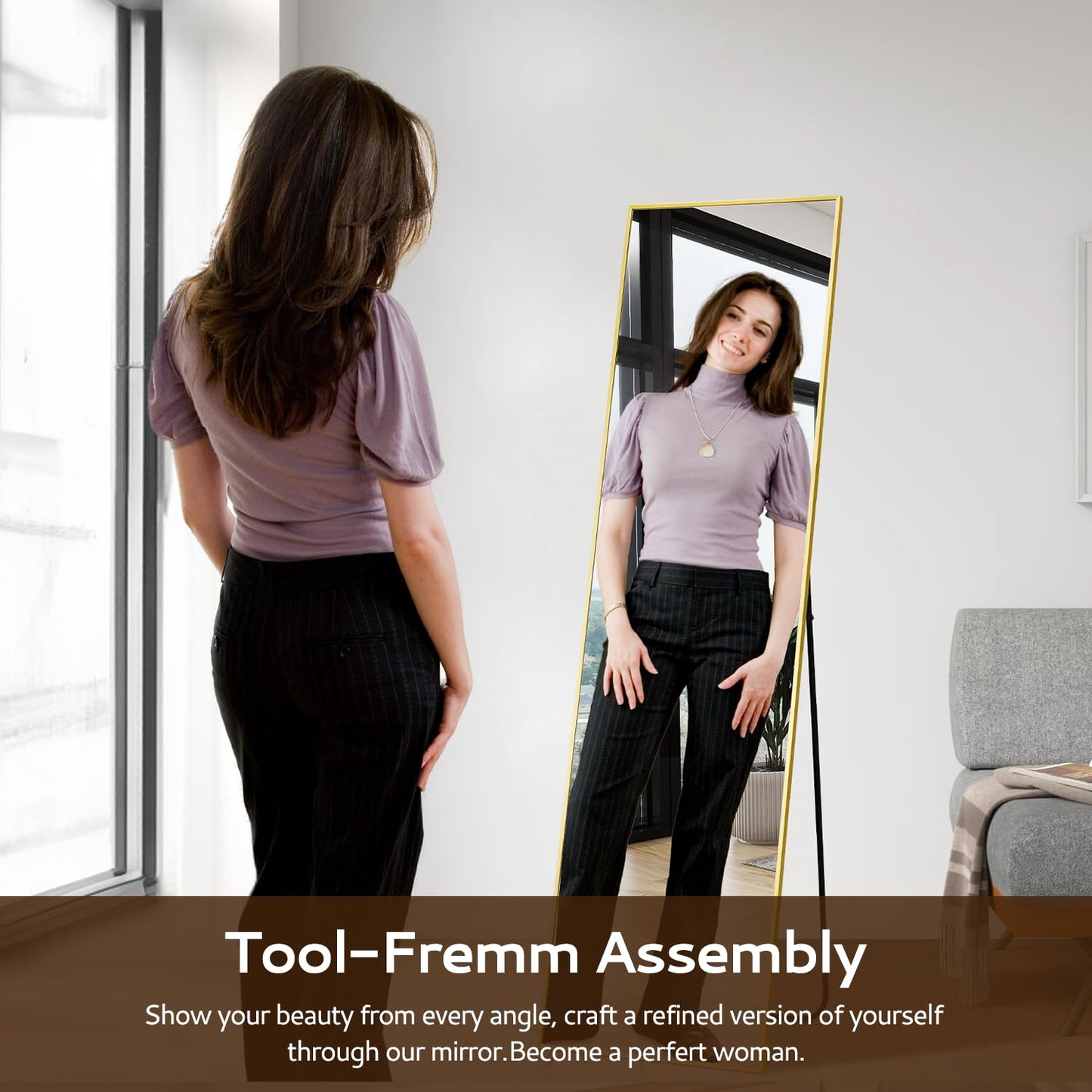 Gold Full Length Mirror 55"x15" for Wall
