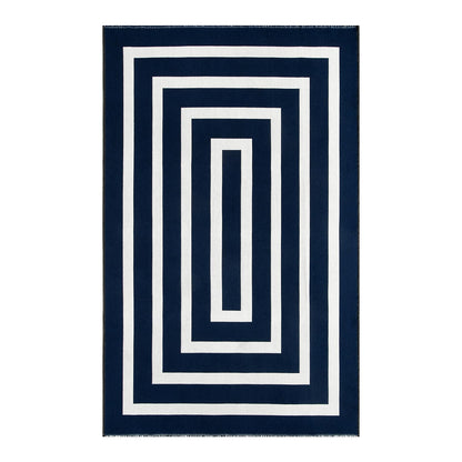 Lahome Modern Outdoor Patio Rug, Washable 5x8 Area Rug Living Room Bedroom Rugs Indoor Outdoor Cotton Rug, Farmhouse Woven Large Blue Geometric Carpet for Backyard Dining Porch