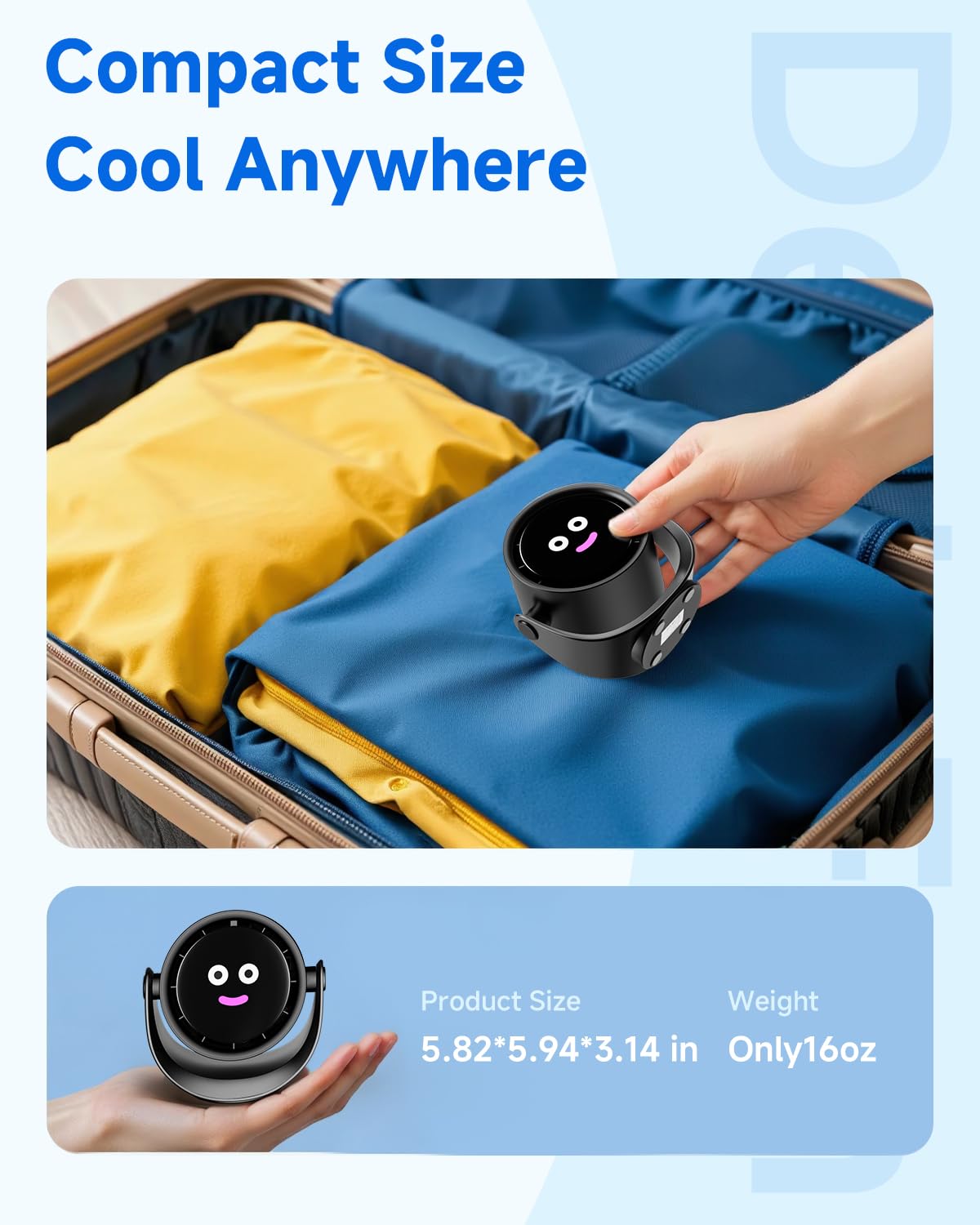 Portable Desk Fan with 5-Speed Strong Airflow
