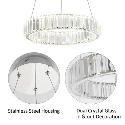 Modern Crystal Chandeliers for Dining Rooms Glass Round Chandelier Fixtures LED Hanging Lamps 1 Ring Pendant Light D15.7" 25W 1500lm 4000K Dimmable Dining Room Ceiling Light for Living Room Bedroom