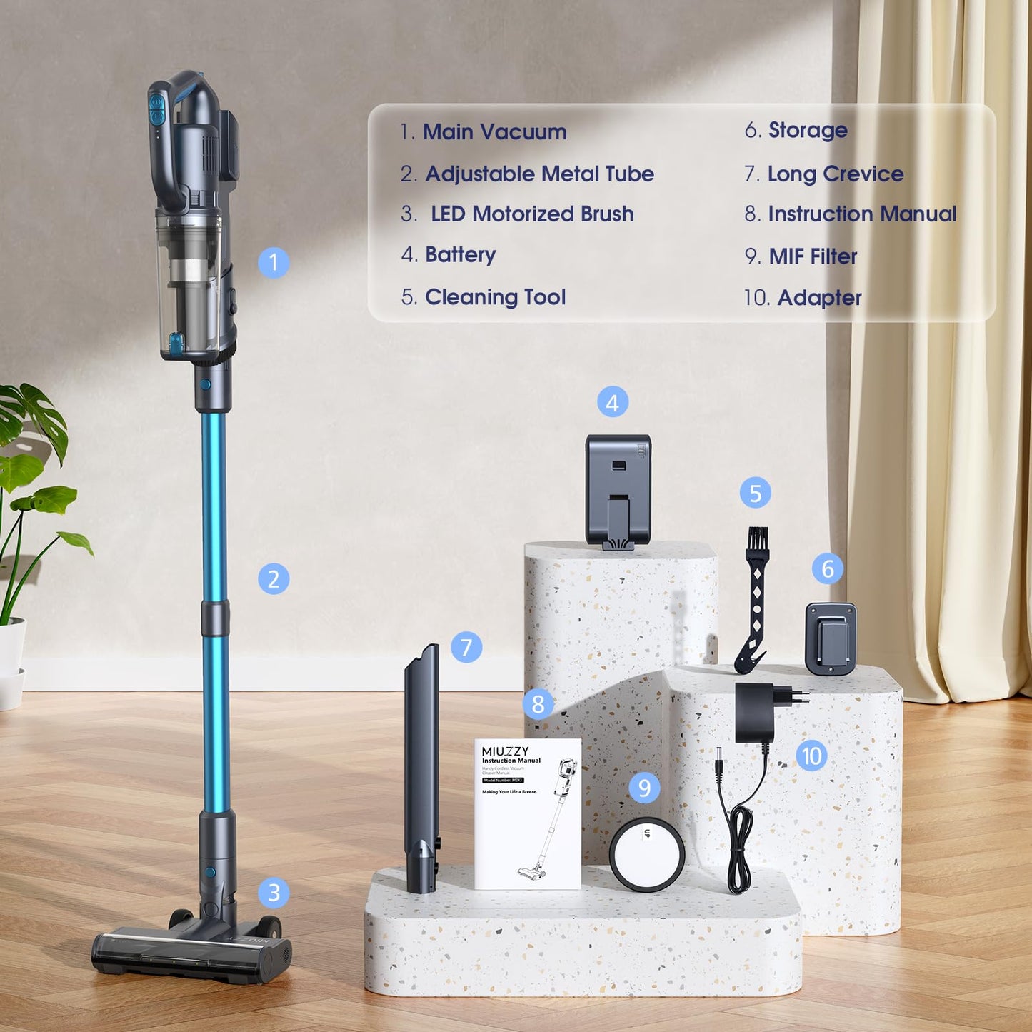 MIUZZY Cordless Vacuum Cleaner with Powerful Suction