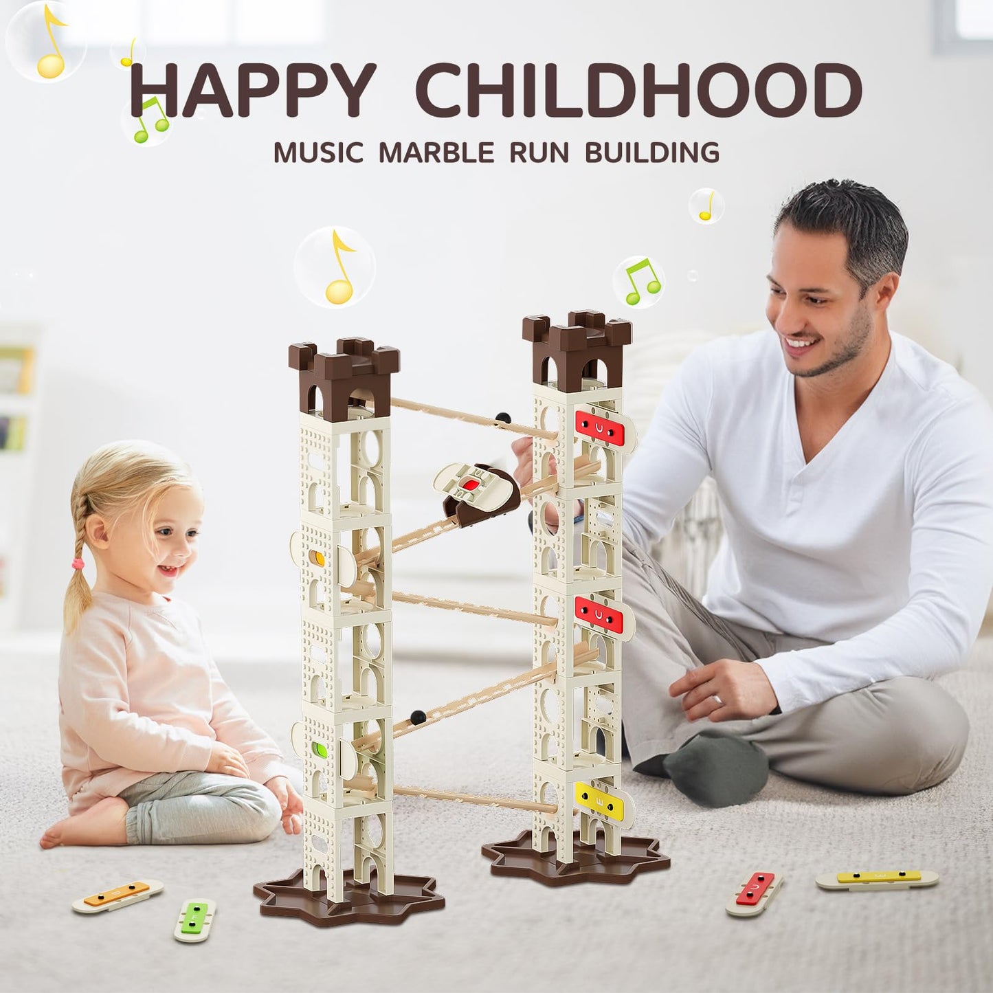 Musical Marble Building Run Toy Sets, Educational Learning Track Puzzles with Pillar Sound and Music for Kids Toddlers Age 3-8 Boys Girls Gift Ideas, Happy Birthday Song