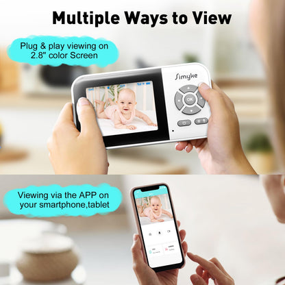 UPDATE: NOW $19.99! Simyke Upgrate Video Baby Monitor,WiFi Baby Camera,2.8" Display and App Control,1200ft Long Range,2 Way Talk,Auto Night Vision,Sound Alert,VOX,Temperature Sensor 5 Lullabies Feeding Remind,Home Use