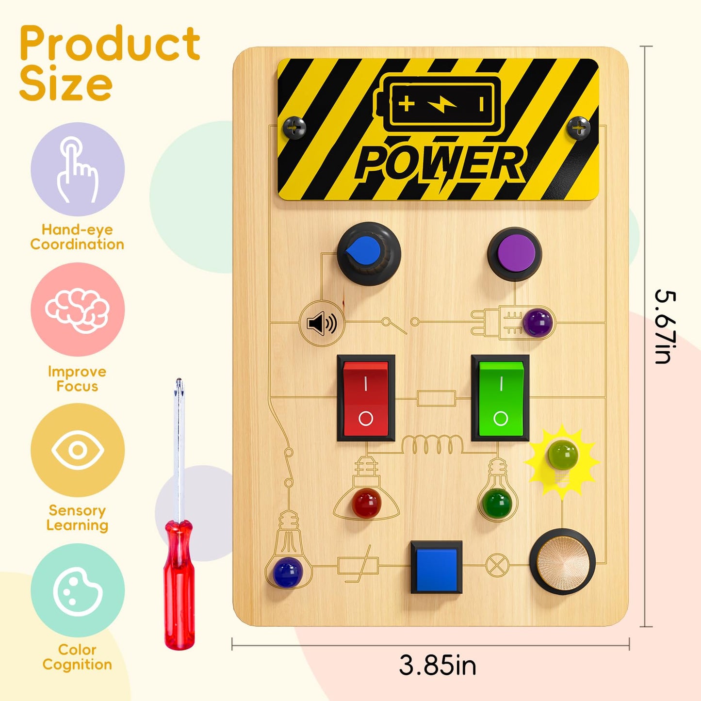 MGparty Toddler Busy Board, Baby Wooden Montessori Toys with LED Light, Travel Fine Motor Sensory Toys for Boys Girls Age 1+ Year Old