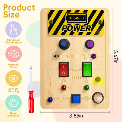MGparty Toddler Busy Board, Baby Wooden Montessori Toys with LED Light, Travel Fine Motor Sensory Toys for Boys Girls Age 1+ Year Old
