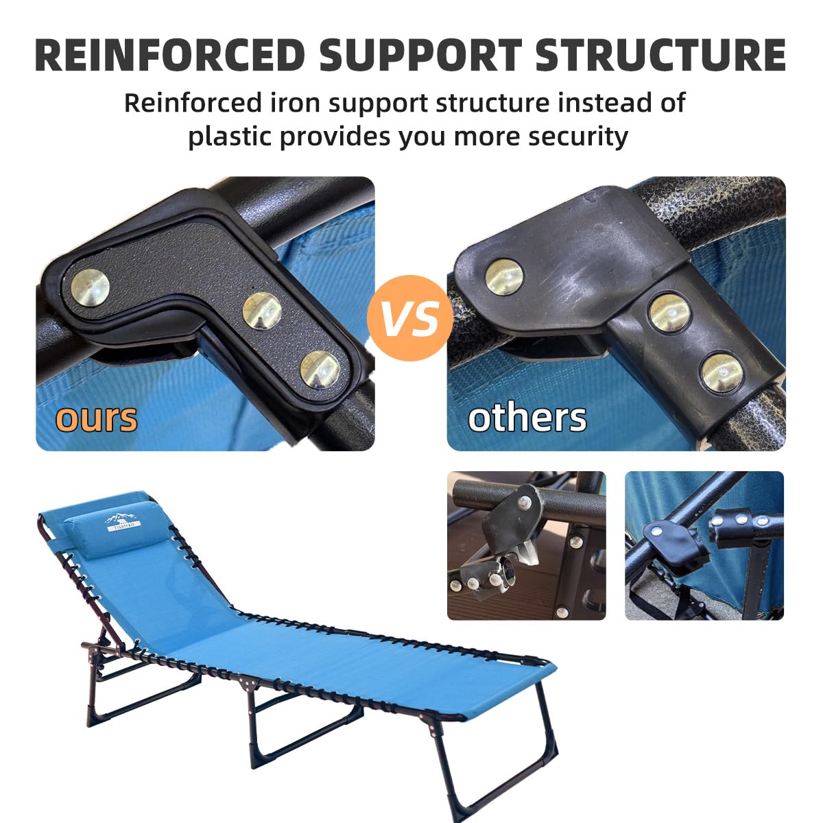 5-Position Folding Chaise Lounge Chair for Patio