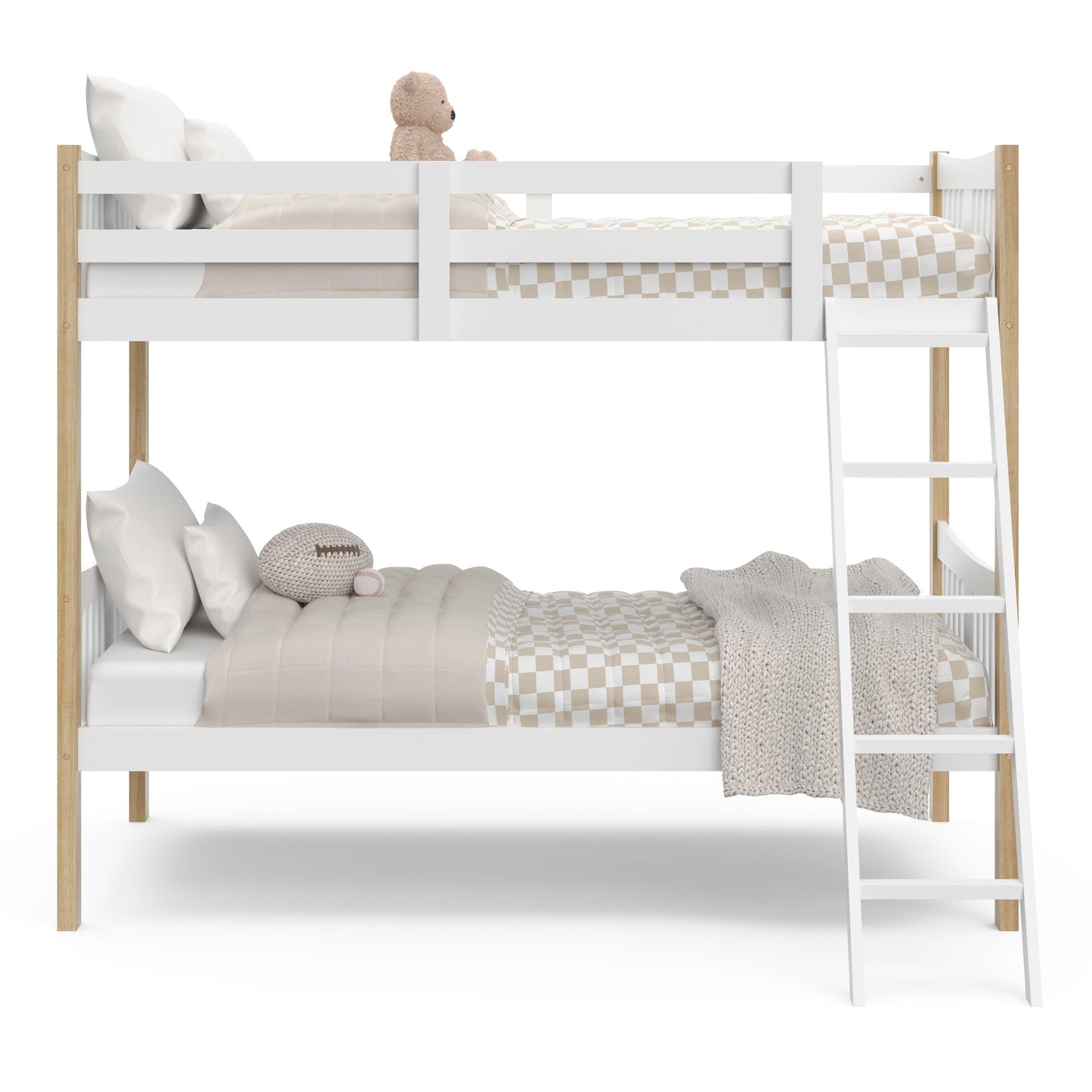 Storkcraft Caribou Twin-Over-Twin Bunk Bed (White with Natural) – GREENGUARD Gold Certified, Converts to 2 Individual Twin beds