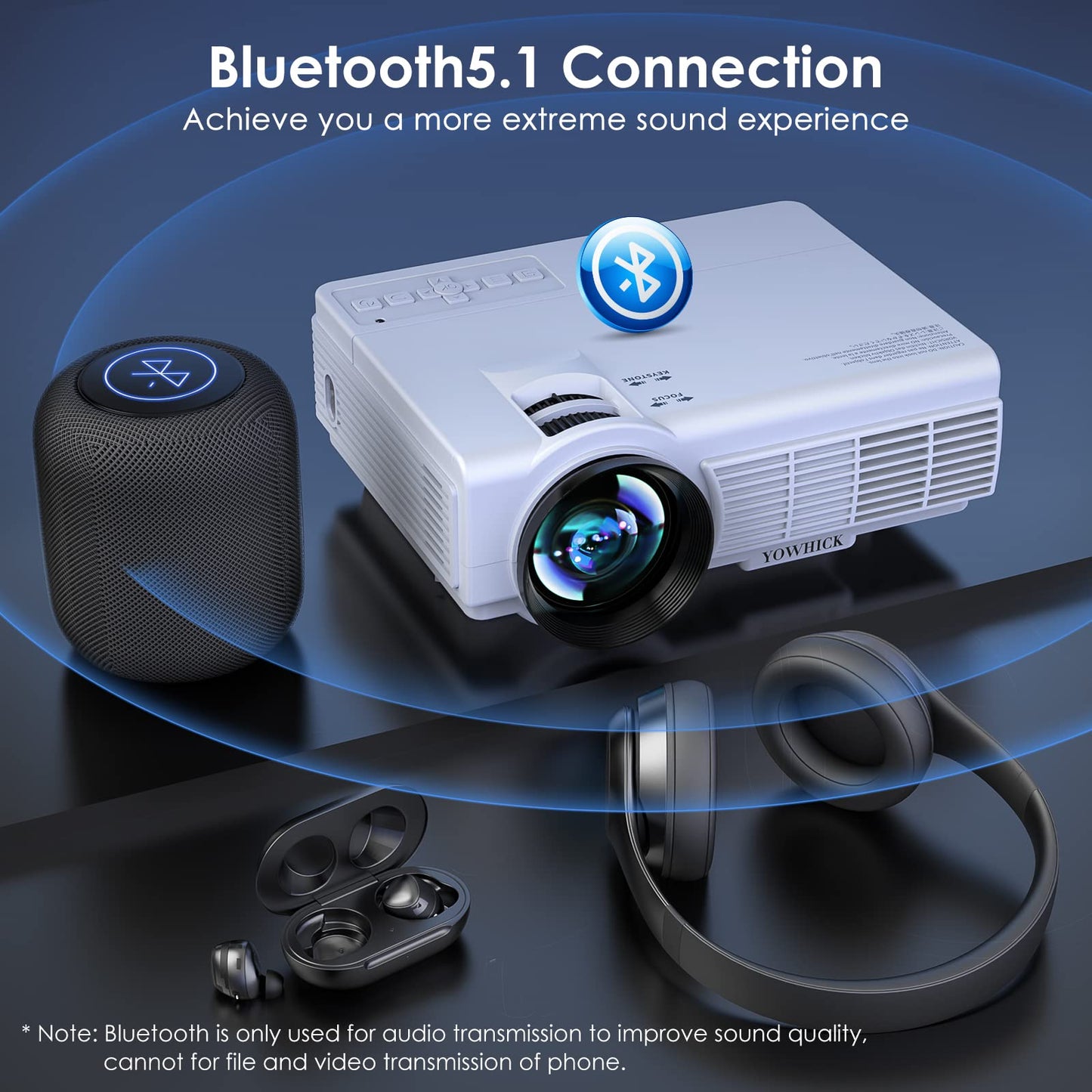 YOWHICK Projector with 5G WiFi Bluetooth, Native 1080P Outdoor Movie Projector 4K Support, 10000L Movie Video Projector, for HDMI, VGA, USB, Laptop, iOS & Android Phone