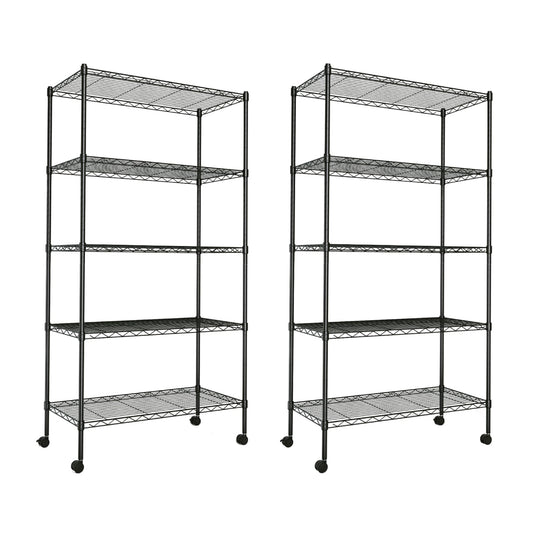 YSSOA Heavy Duty 5-Shelf Storage Shelving Unit, 1250lbs Loading Capacity, 29.92" D x 13.98" W x 62.99" H Adjustable Steel Organizer Wire Rack, Black, 2 Pack