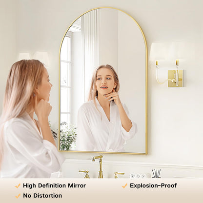 Rosynee Gold Arched Bathroom Mirror - 20x30 Gold Mirror Arch Framed for Wall, Over Sink Mantel Vanity Mirrors Decorative for Dresser, Firplace
