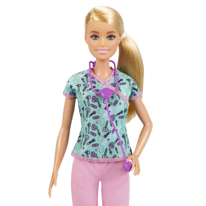 Barbie Careers Fashion Doll & Accessory, Nurse Wearing Print Top, Pink Pants & White Shoes with Stethoscope