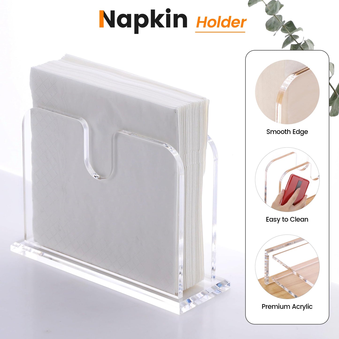 Napkin Holder for Table, Acrylic Napkin Holder for Paper Napkins, Standing Napkin dispenser, Clear Napkin Holders for kitchen Dining Decor