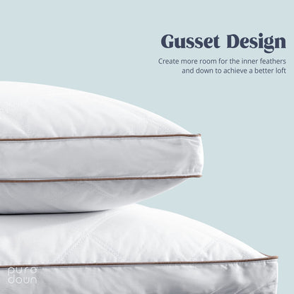 puredown Goose Down Gusseted Bed Pillows Set