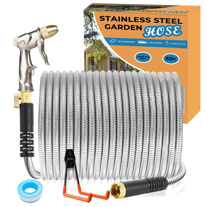 50ft Stainless Steel Garden Hose with Nozzle