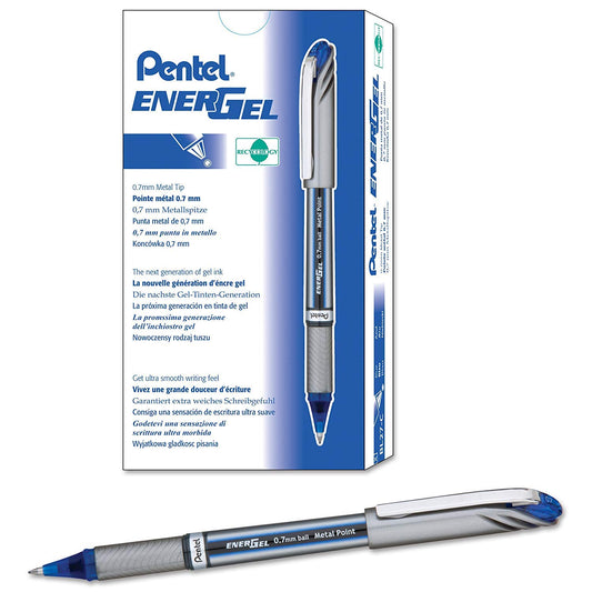 Pentel EnerGel 0.7mm Gel Ink Pen, Blue, 12-Pack