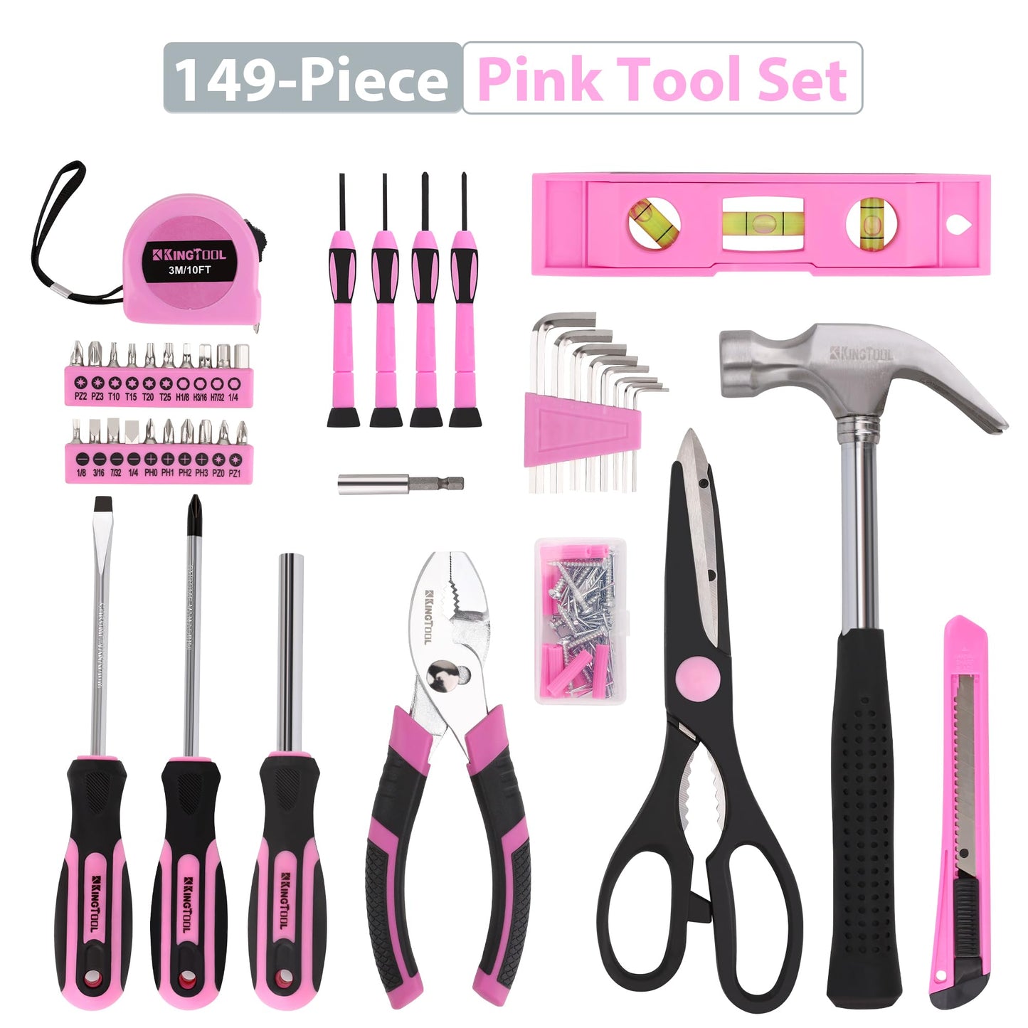 Pink 149-Piece Tool Kit for Home Repairs