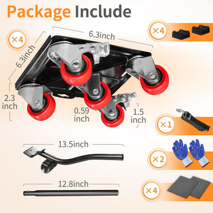 Furniture Dolly with 5 Wheels & Furniture Sliders Lifter Set, Heavy Duty Furniture Movers for Moving Heavy Furniture and Appliances, 2000 Lbs Capacity, 360° Rotating Wheels & Side Brake
