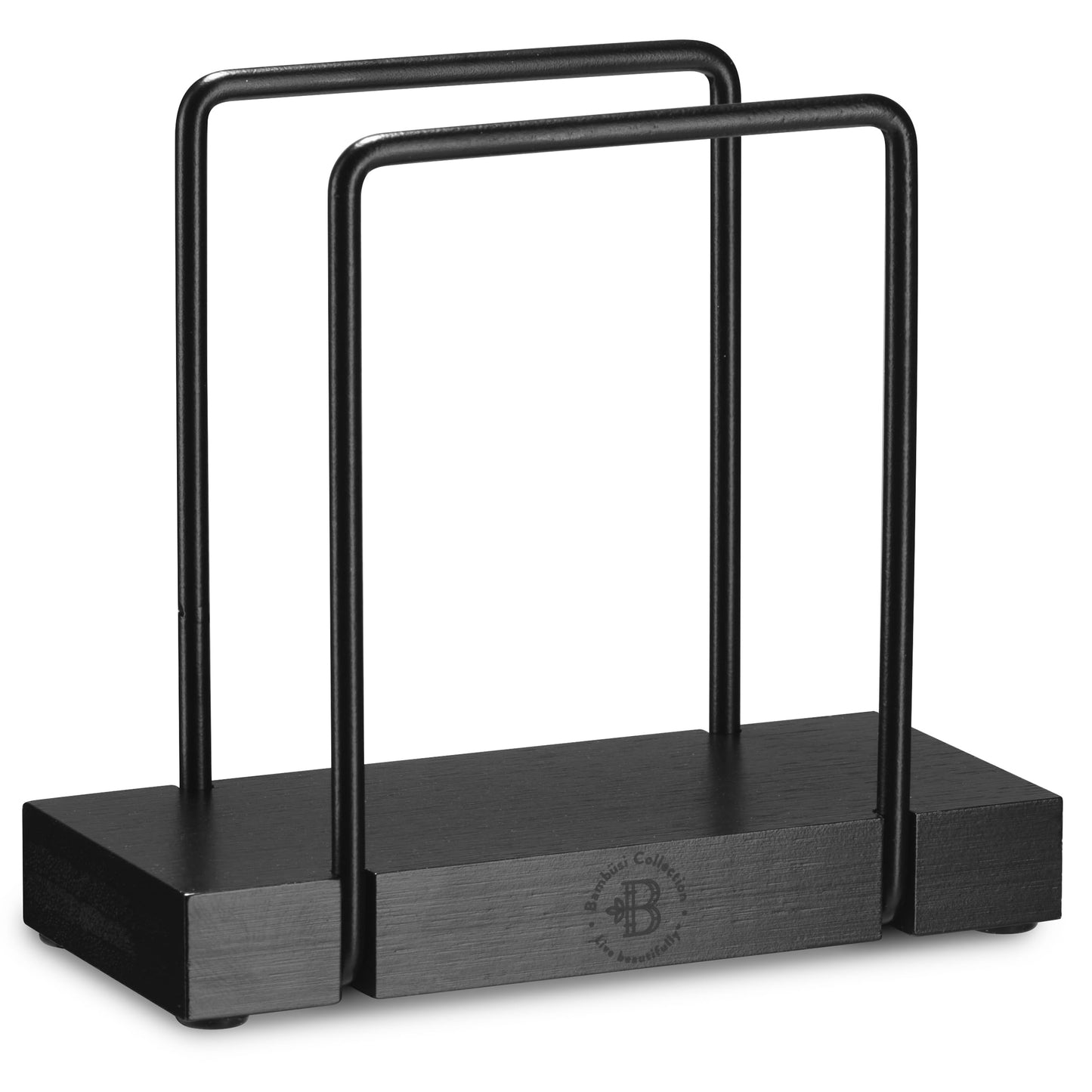 Napkin Holder for Table - Black Napkin Holder, Modern Napkin Holders for Paper Napkins, Bamboo and Iron Design, Non-Slip Napkin Holder for Kitchen, Restaurant, Farmhouse, Outdoor Use - by Bambüsi