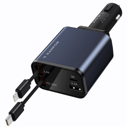 RAMPOW 65W Retractable USB-C Car Charger