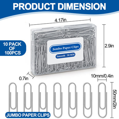100 Pack Jumbo Paper Clips - Heavy Duty Silver