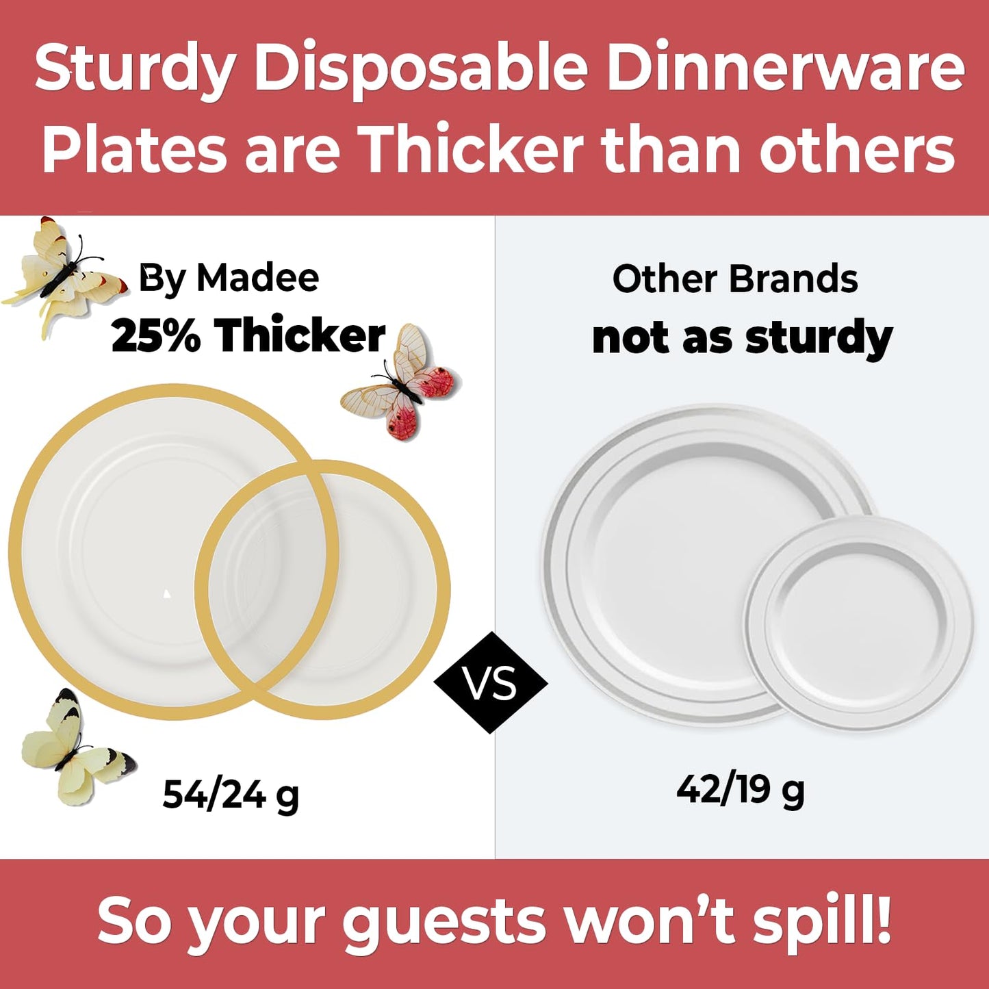 Clear & Gold Disposable Party Plates Set for 50