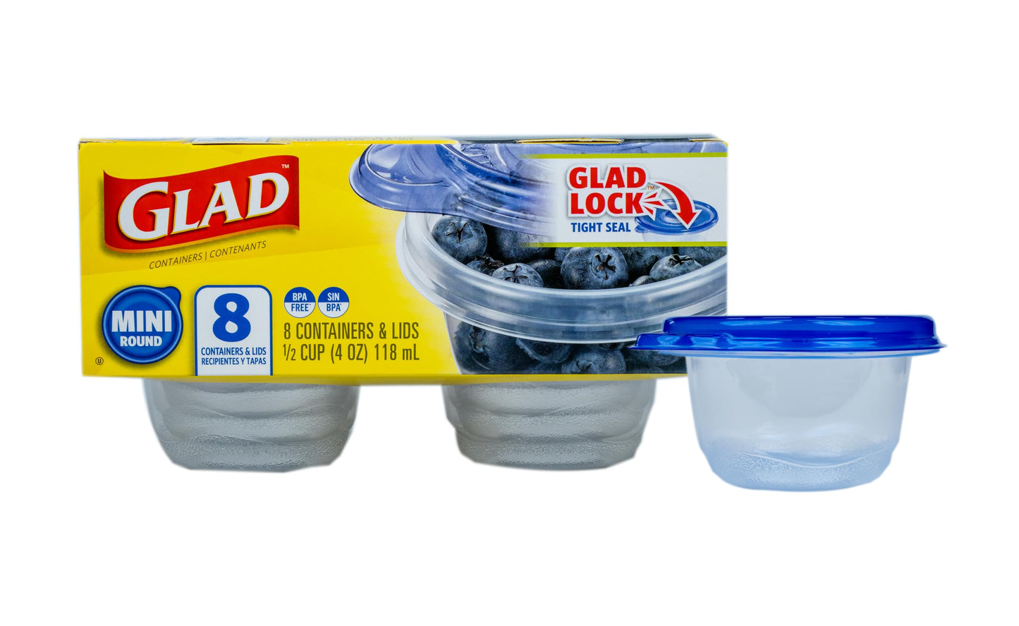 Glad Mini Food Storage Containers, 4 oz, 8 Count