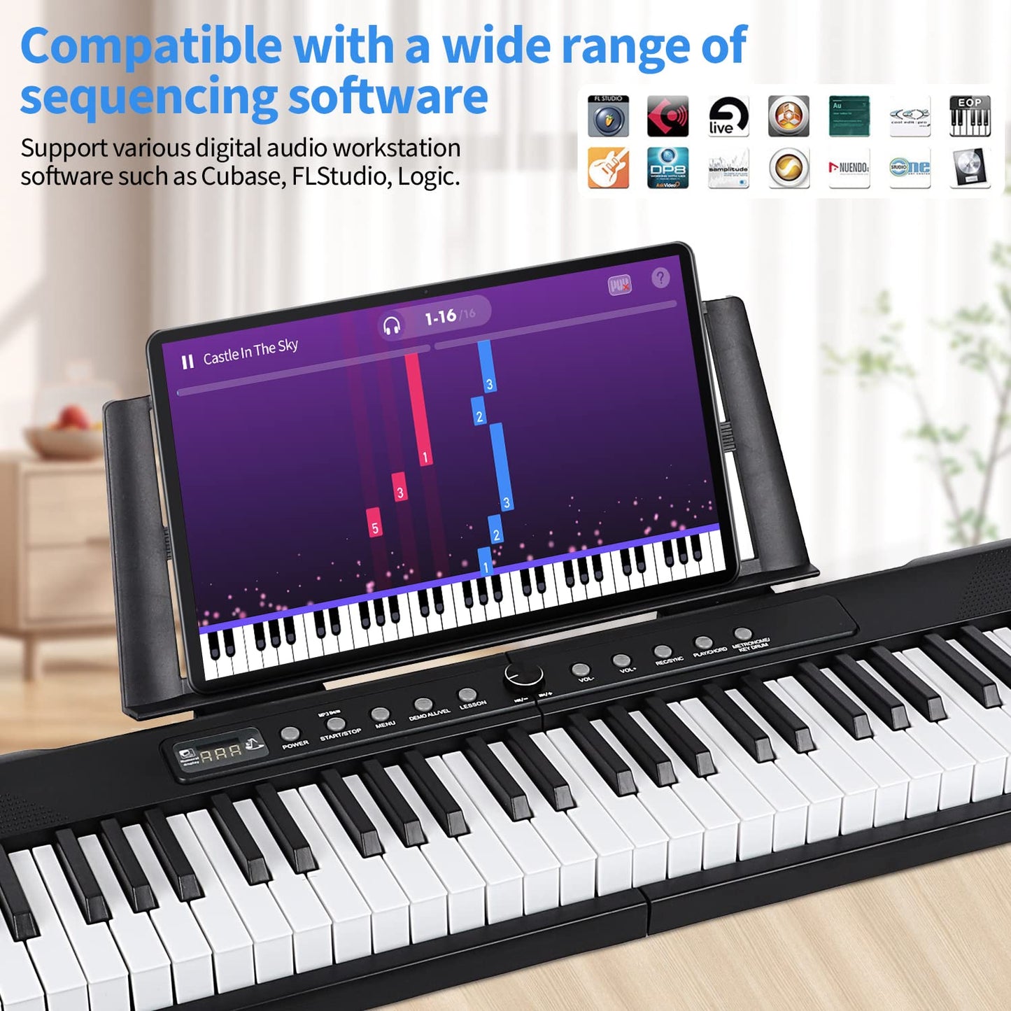 88 Key Piano Keyboard Beginner Electric Digital Piano with Full Size Semi Weighted Keys,Sustain Pedal, Power Supply, Stand, Carrying Case,Headphones