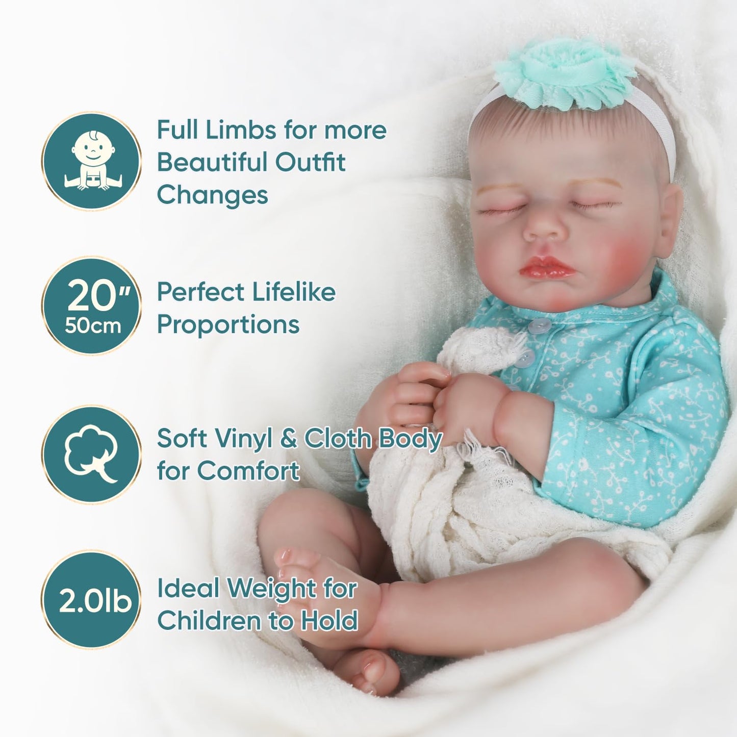 WOOROY Realistic Reborn Baby Dolls - 20 Inch Lifelike Newborn Baby Doll Girl Real Life Baby Dolls Sleeping Soft Weighted Reborn Doll Gift Toys for 3+ Years