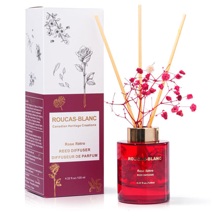 ROUCAS BLANC Perfume Grade Reed Diffuser with Real Flowers, Rose Honey Scented Diffuser with Sticks, Room Decor & Bathroom Decor, Aromatherapy Home Fragrance Diffuser Non-Toxic Gift Set(Rose Rétro)