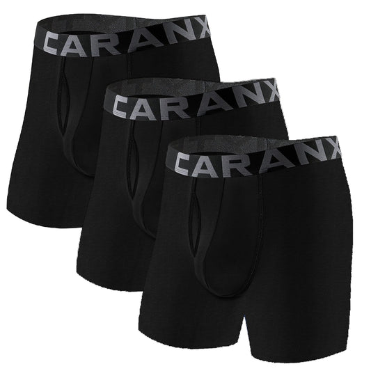 CARANXTEX Men’s Underwear Boxer Briefs Soft Comfortable Viscose Underwear Boxer Briefs for Men (US, Alpha, Medium, Regular, Regular, Boxer Briefs BLACK)