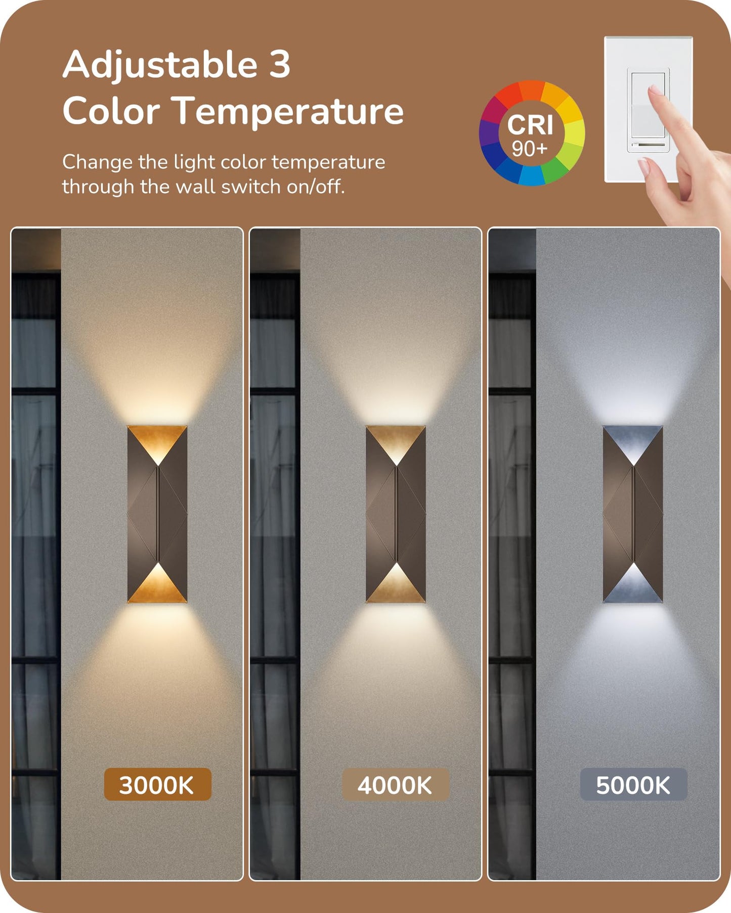 2 Pack EDISHINE Up Down Outdoor Wall Lights