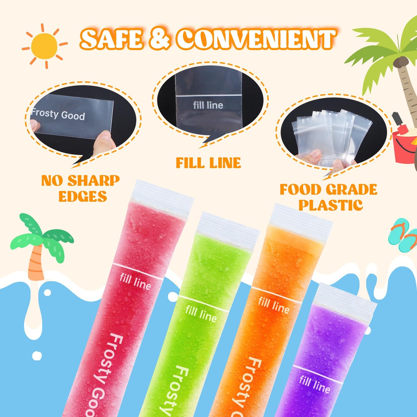 Disposable Ice Pop Mold Bags, BPA-Free, 150 Pack