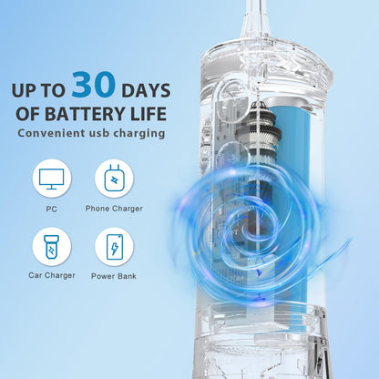 Water Dental Flosser Teeth Pick - 4 Modes Cordless Oral Irrigator 300ML Portable and Rechargeable IPX7 Waterproof Powerful Battery Life Water Dental Piks for Cleaning for Home Travel
