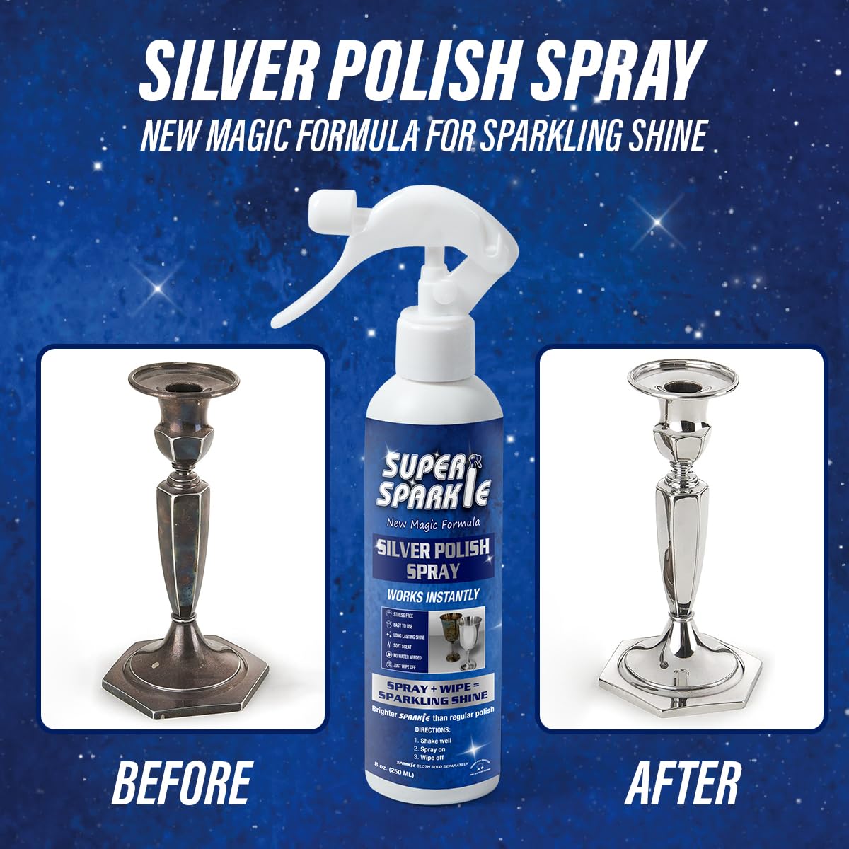 UPDATE: ALIVE AGAIN ❗ SUPER SPARKLE Silver Polish Spray 8 oz (Ounce) - Clean Long Lasting Shine, Soft Scent Silver Polish and Cleaner Works Instantly for a Sparkling Shine - Prevent and Remove Tarnish