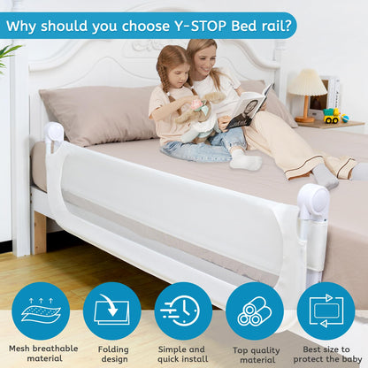 Y- STOP Bed Rail for Toddlers Convertible Toddler Bed Rails for Crib, Baby Bed Rail Guard, Sturdy Crib Rail Guard with Reinforced, Sturdy Crib Rail Guard with Anchor Safety (White)