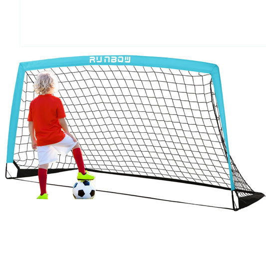 RUNBOW 6x4 ft Portable Kids Soccer Goal for Backyard Practice Soccer Net with Carry Bag (6x4 FT, Sky Blue, 1 Pack)