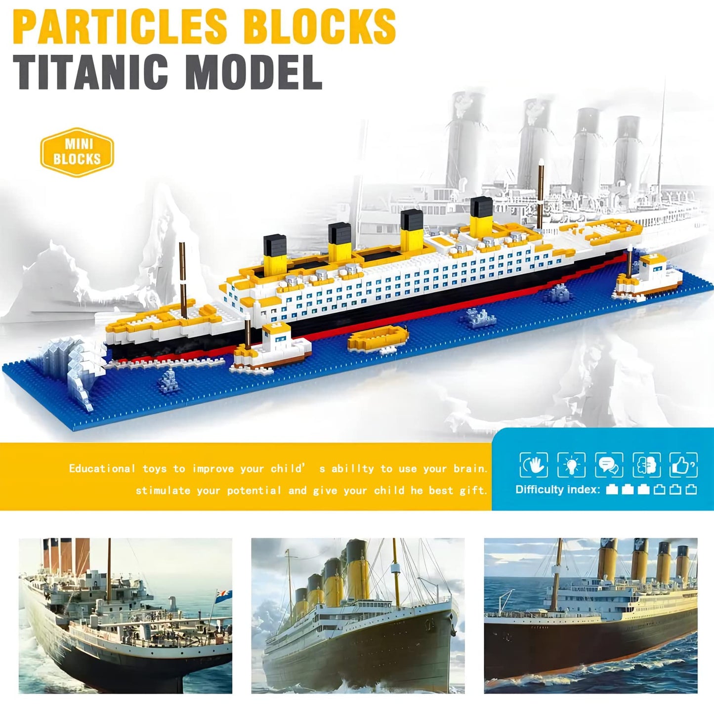 SEASUN Titanic Ship Micro Mini Building Blocks Set, 1860pcs 3D Titanic Model Building Set Micro Mini Blocks, DIY Bricks Toys Gift for Adults and Kids Age 14+