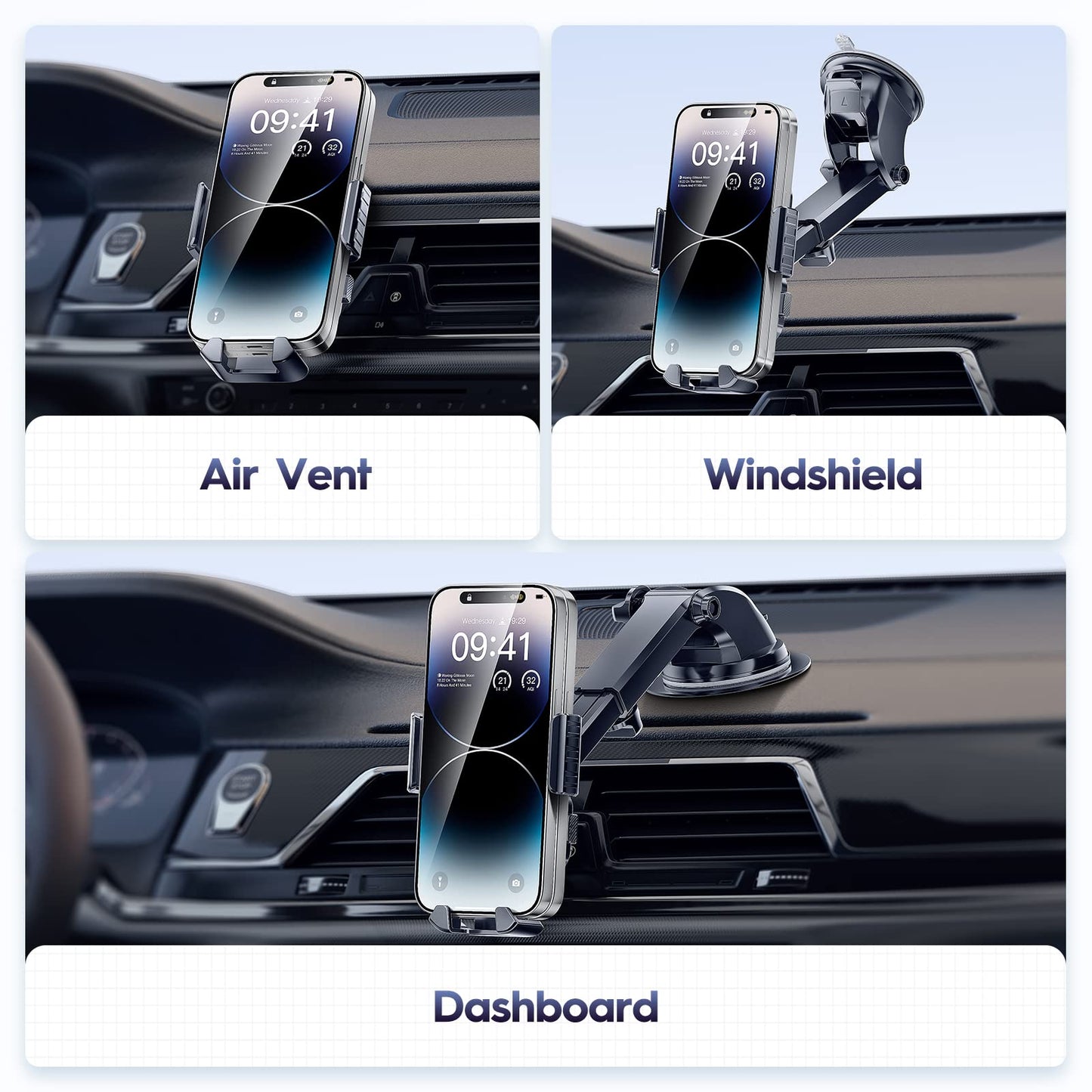 Eyemay Car Phone Holder Mount - [ Bumpy Roads Friendly ] Phone Mount for Car Dashboard Windshield Air Vent 3 in 1, Hand Free Mount for iPhone 14 13 12 Pro Max Samsung All Cell Phones