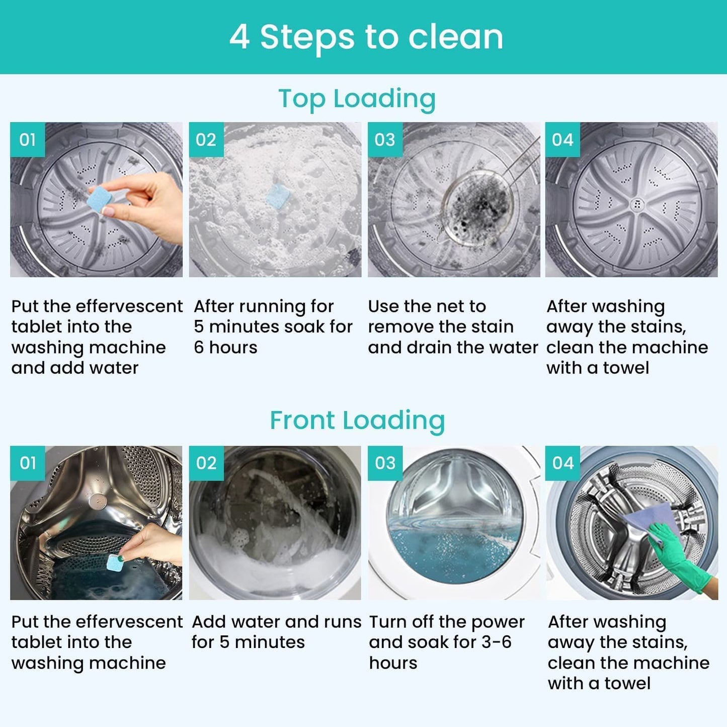 Maravello Washing Machine Cleaner Descaler Tablets Washing Machine Cleaning Tablets - for Front Load and Top Load Washers, Mold and Stain Remover for Laundry Tub 6-Month Supply (Sea Salt, 6 Count)