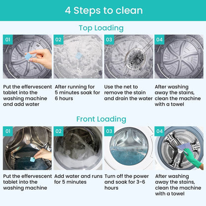 Maravello Washing Machine Cleaner Descaler Tablets Washing Machine Cleaning Tablets - for Front Load and Top Load Washers, Mold and Stain Remover for Laundry Tub 6-Month Supply (Sea Salt, 6 Count)