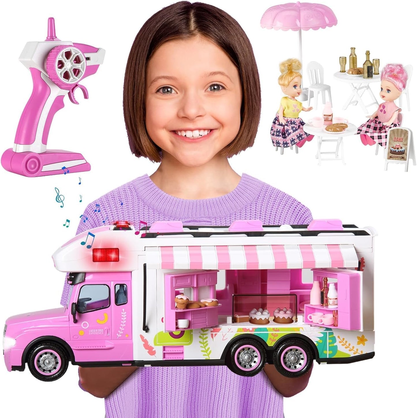 Remote Control Food Truck Toy Playset for Girls