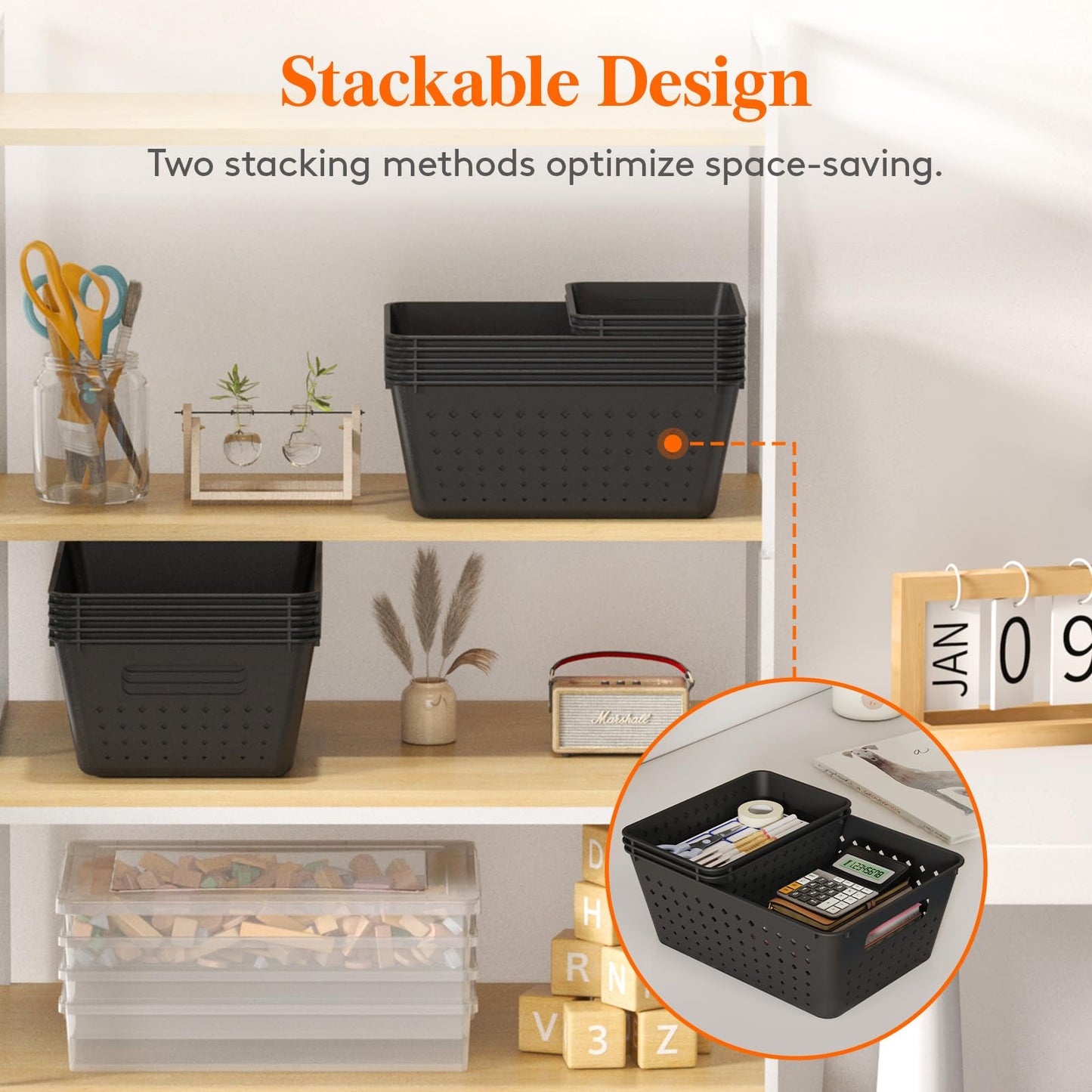 Lifewit 7-Pack Stackable Storage Bins, Black