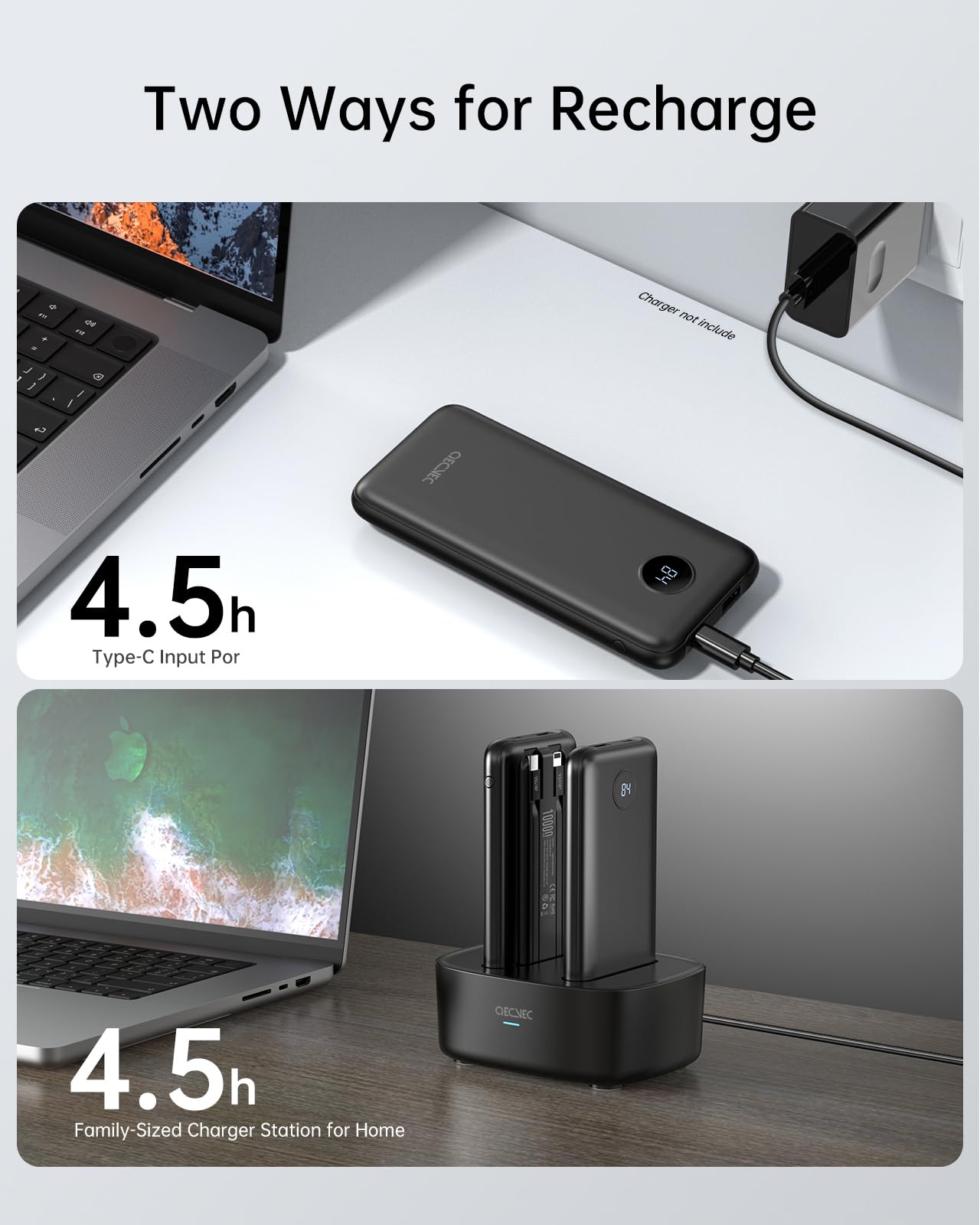 2-Pack 10000mAh Portable Charger with Fast Charging