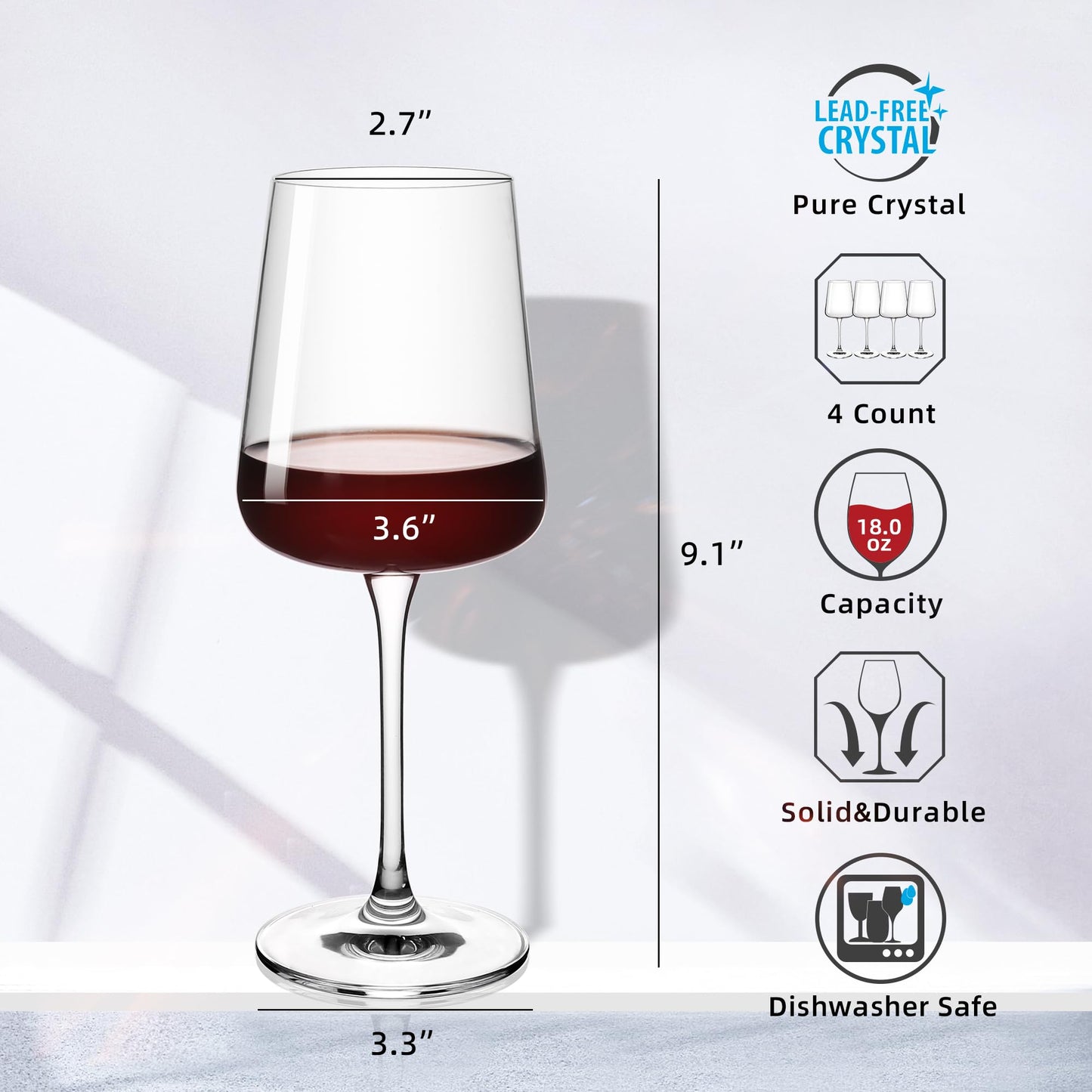 YIBEZ Set of 4 Crystal Red Wine Glasses