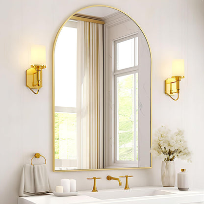 Rosynee Gold Arched Bathroom Mirror - 20x30 Gold Mirror Arch Framed for Wall, Over Sink Mantel Vanity Mirrors Decorative for Dresser, Firplace