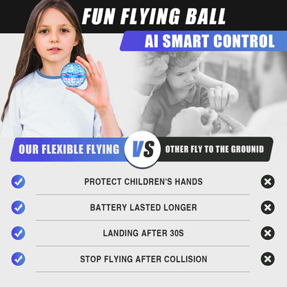 Unyfu Flying Orb Ball Toy, Galaxy Boomerang Hover Ball Led Lights Mini Drone Globe Hand Controlled Flying Ball Toys Cool Toys Gift for 6 7 8 9 10+ YearOld Boys Girls Teens Outdoor Toys(Blue)