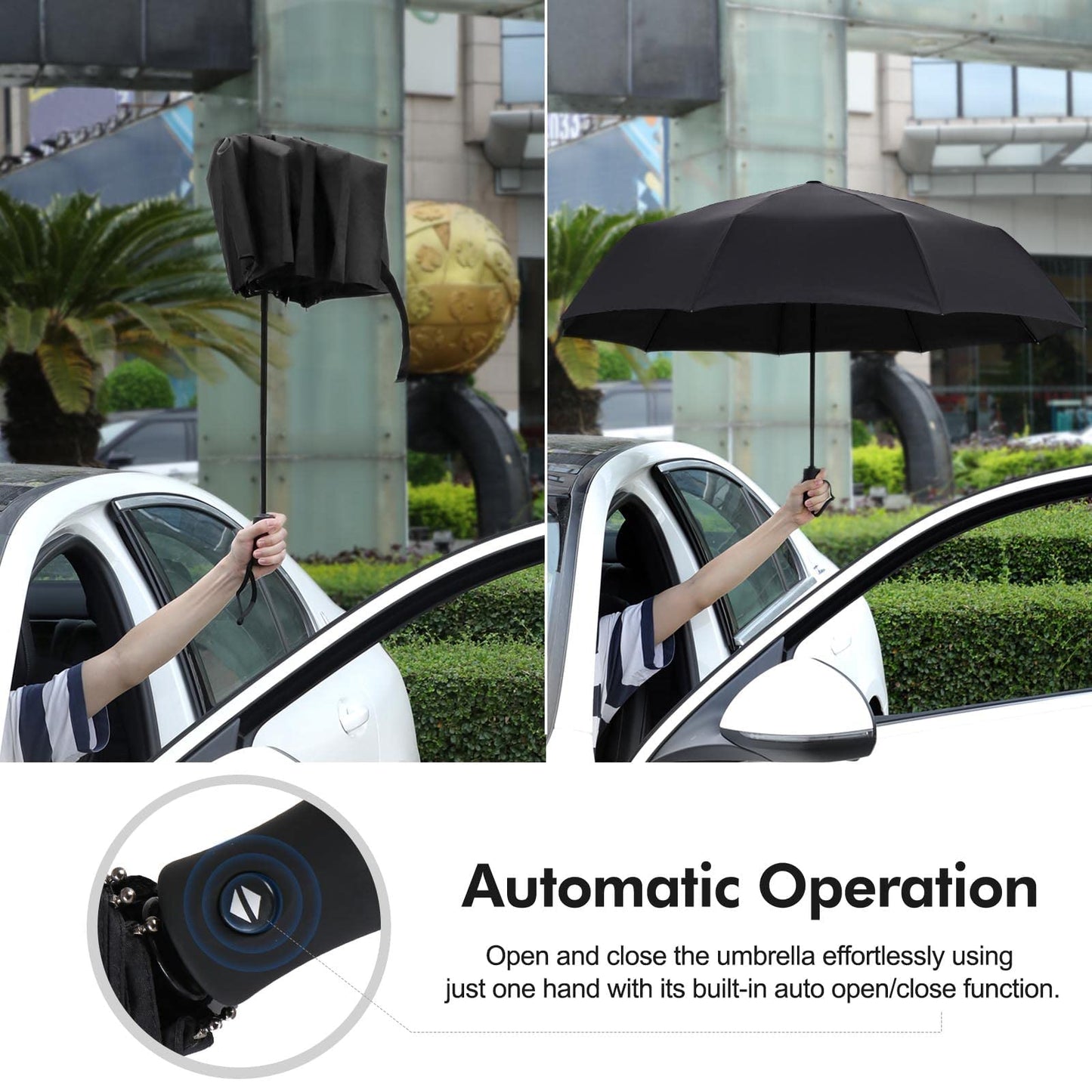 NIKIOYE Umbrella Compact Travel Umbrellas Strong Durable Windproof 50+ UV Blocking Umbrella for Sun Rain Portable Umbrella, Auto Open/Close, Perfect Car Umbrella, Golf Umbrella
