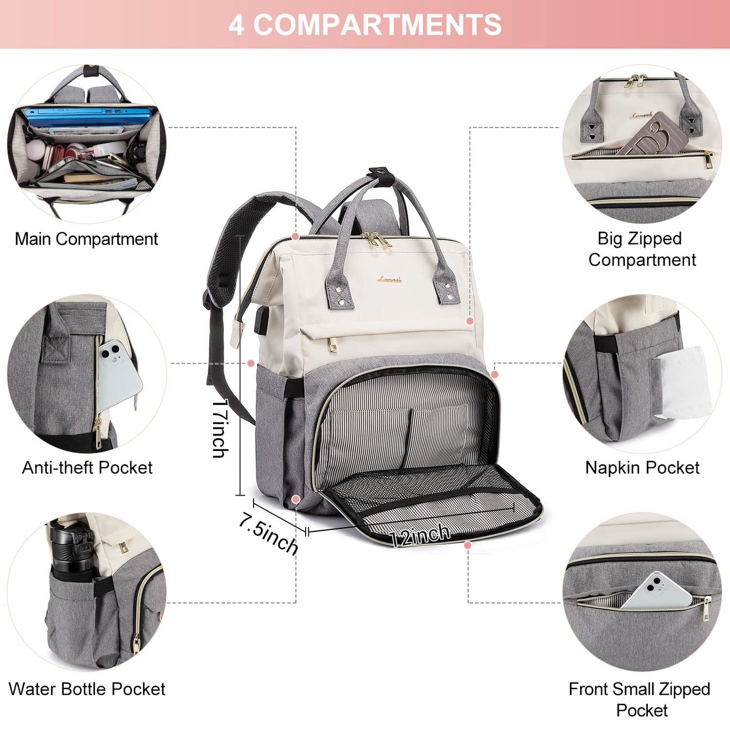 LOVEVOOK Stylish Laptop Backpack with USB Port