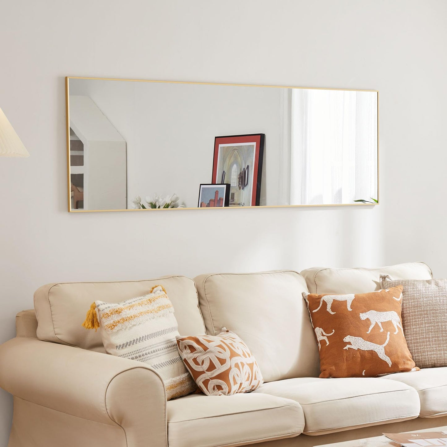 Sweetcrispy 59"x16" Full Length Mirror Full Body Floor Mirror Standing Hanging or Leaning Wall Mirror with Stand Aluminum Alloy Thin Frame for Bedroom Cloakroom, Gold